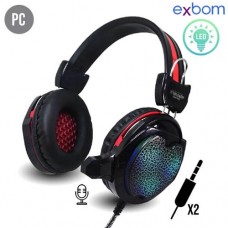 Headphone Gamer P2 x2 para PC com Microfone e LED USB Soldado Exbom GH-X10 - Vermelho